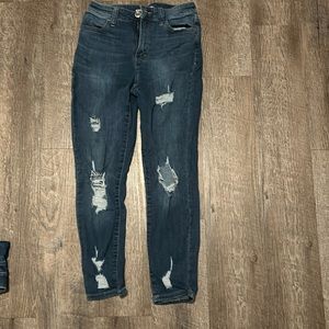 Dark blue distressed jeggings by SO